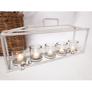 Bílý kovový svícen - L