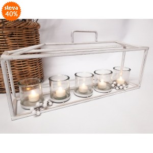 Bílý kovový svícen - L