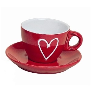 Hrnek espresso s podtalířkem, červený, balení 4 ks