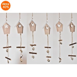 Dekorace dřevěná budka balení 6 ks, mix druhů