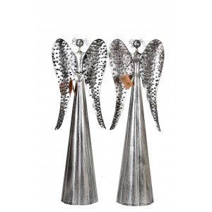 Plechový anděl stříbrný se srdíčkem balení 2 ks, 64 cm
