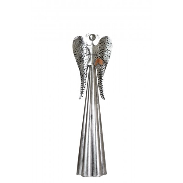 Plechový anděl s kalíškem na svíčku, stříbrný 115 cm, balení 2 ks