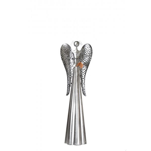 Plechový anděl s kalíškem na svíčku, stříbrný 100 cm, balení 2 ks
