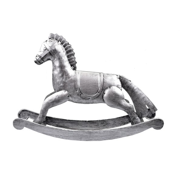 Kovový houpací kůň stříbrný 20,5x31 cm