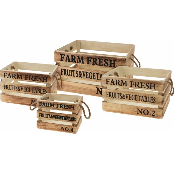 Dřevěné bedýnky FARM FRESH s/4, hnědé