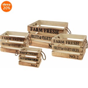 Dřevěné bedýnky FARM FRESH s/4, hnědé