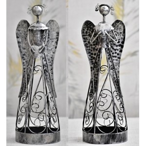 Plechový anděl Rachel stříbrný 27,5 cm