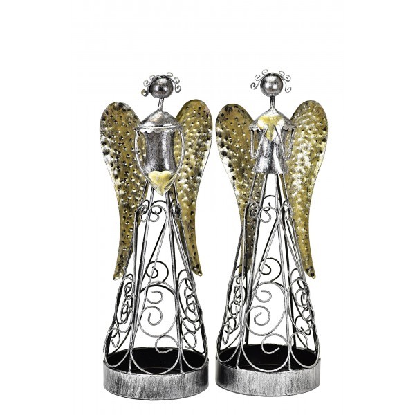Plechový anděl Rachel šampaň 35,5 cm