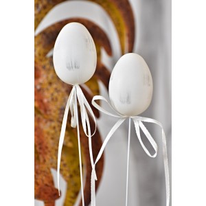 Plastová vajíčka na špejli, bílo-šedá s/6, 6 cm