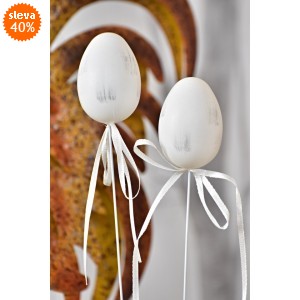 Plastová vajíčka na špejli, bílo-šedá s/6, 6 cm