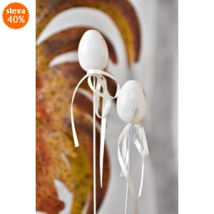 Plastová vajíčka na špejli, bílo-šedá s/12, 4 cm