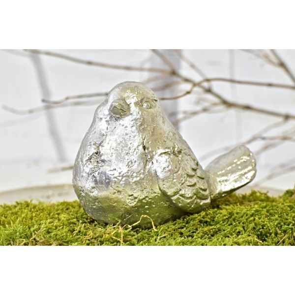 Keramický ptáček Ollie M, stříbrný