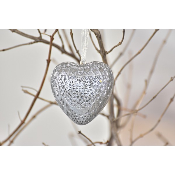 Dekorace srdce Ornament Silver S