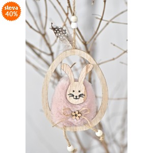 Starorůžový zajíc v dřevěném vajíčku, závěs
