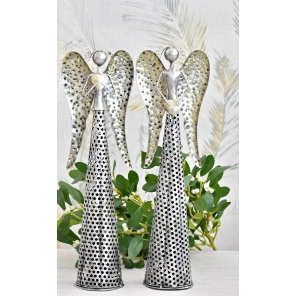 Plechový anděl Deco LED champagne-silver 54,5 cm, mix druhů