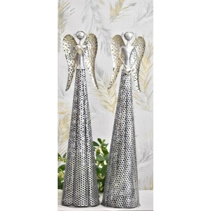Plechový anděl Deco LED champagne-silver 63 cm, mix druhů