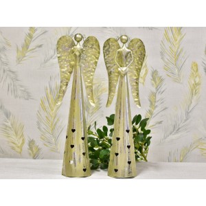 Plechový anděl Hearts svícen, champagne 53 cm