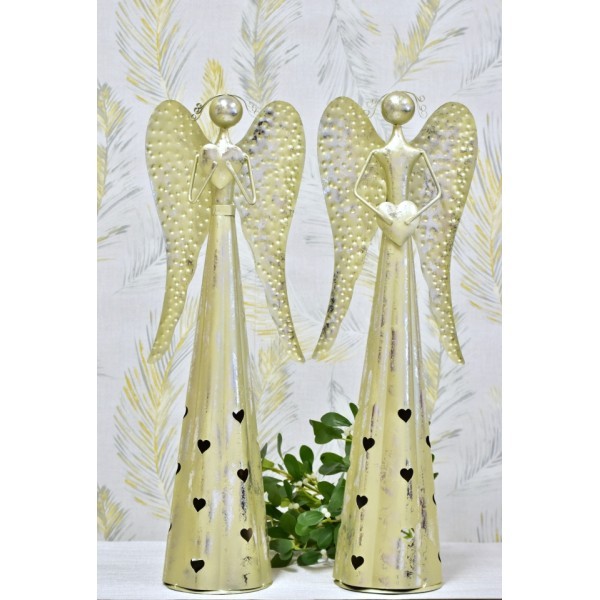Plechový anděl Hearts svícen, champagne 65,5 cm