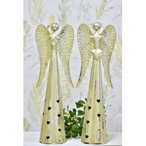 Plechový anděl Hearts svícen, champagne 65,5 cm