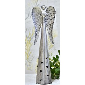 Plechový anděl Hearts svícen, stříbrný s patinou 65,5 cm