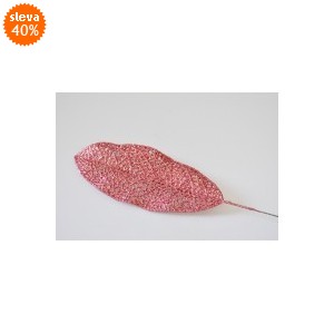 Umělý list s glitry 14x6 cm, korál, s/36 ks