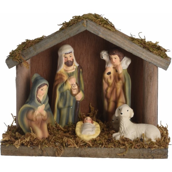 Vánoční betlém dřevěný s porcelánovými figurkami
