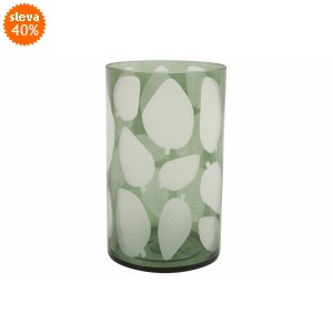 Skleněný svícen Zora, zelený s listem 25x15 cm