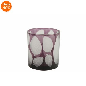 Skleněný svícen Zora, lila s listem 8x7 cm