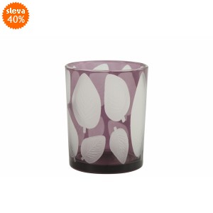 Skleněný svícen Zora, lila s listem 12,5x10 cm