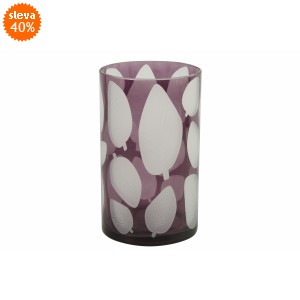 Skleněný svícen Zora, lila s listem 20x12 cm