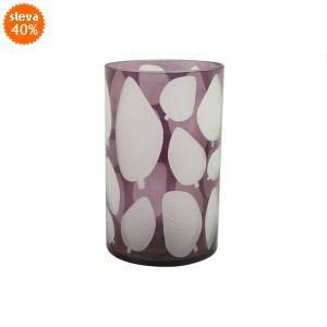 Skleněný svícen Zora, lila s listem 25x15 cm