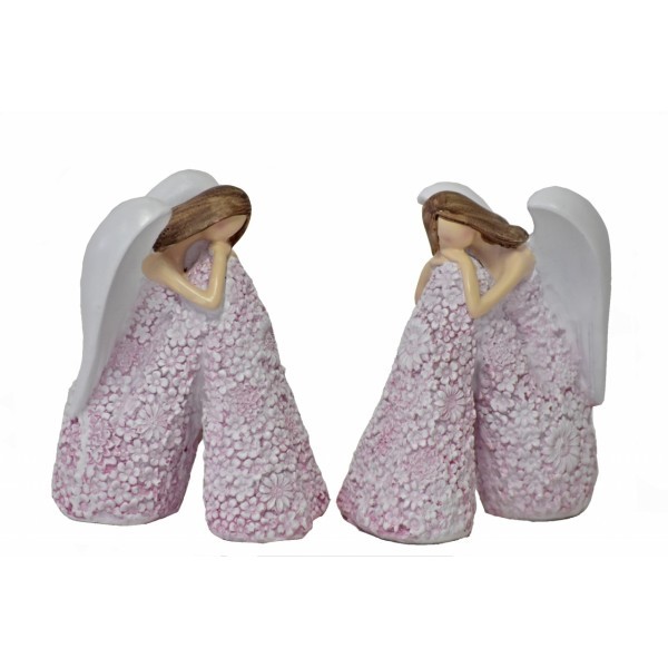 Sedící anděl Flo starorůžový 12,5 cm, mix druhů