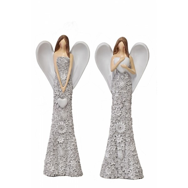 Anděl Flo šedý 49 cm, sada 2ks