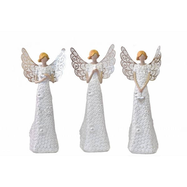 Anděl Flo Silver 23,5 cm, kovová křídla
