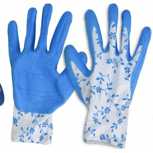 Zahradní rukavice s latexovou vrstvou Blue flowers S