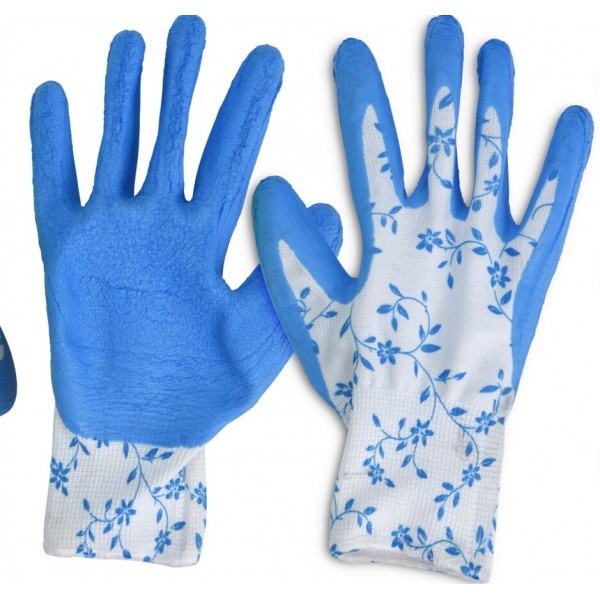 Zahradní rukavice s latexovou vrstvou Blue flowers L