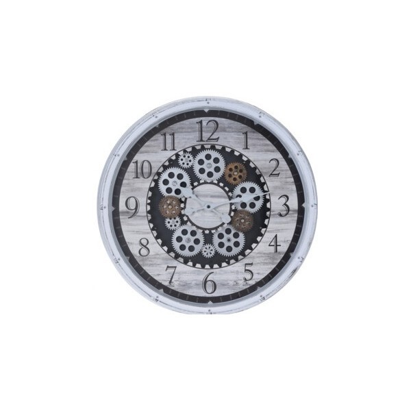 Industriální kovové hodiny s otevřeným strojkem 50 cm, bílé