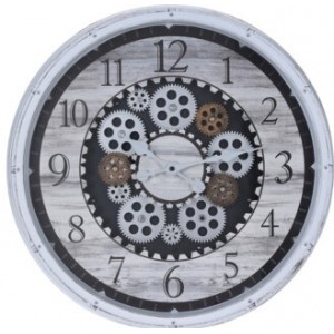 Industriální kovové hodiny s otevřeným strojkem 50 cm, bílé
