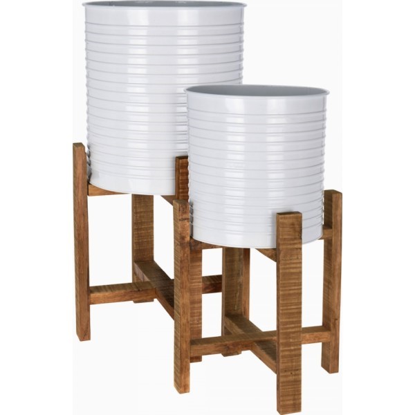 Bílý kovový květináč na stojanu, sada 2 ks