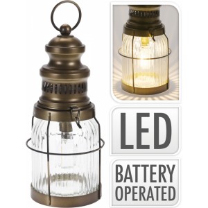 Kovová lucerna s LED světlem na baterie, časovač, 29x12 cm