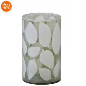 Skleněný svícen zelený s listy 25x15 cm