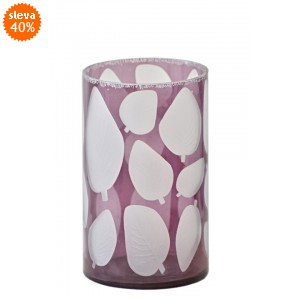 Skleněný svícen lila s listy 20x12 cm