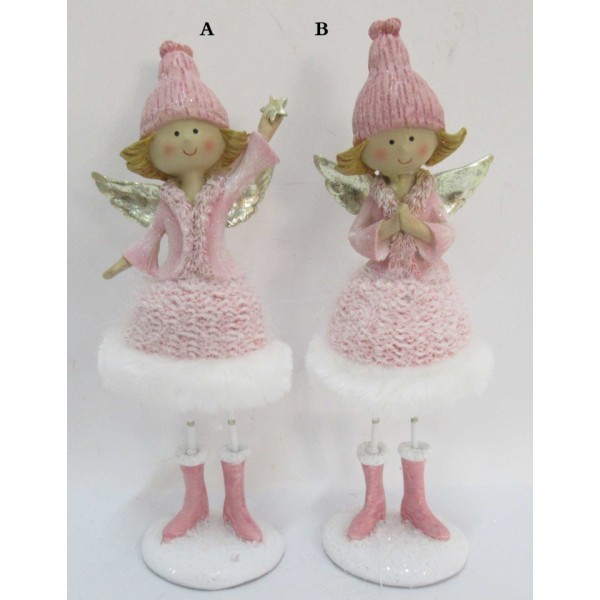 Vánoční anděl růžový s vlněnou sukní balení 2 ks, 20x9x7 cm, mix druhů