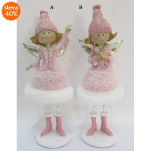 Vánoční anděl růžový s vlněnou sukní balení 2 ks, 20x9x7 cm, mix druhů