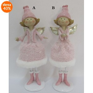 Vánoční anděl růžový s vlněnou sukní balení 2 ks, 28x12x10 cm, mix druhů