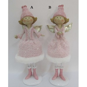Vánoční anděl růžový s vlněnou sukní balení 2 ks, 28x12x10 cm, mix druhů