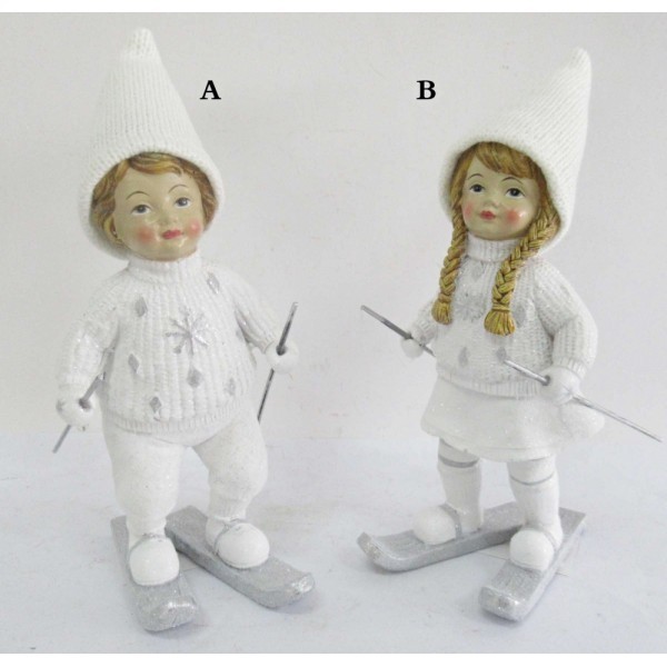 Figurka holka, kluk na lyžích 19x8,5x8 cm, mix druhů