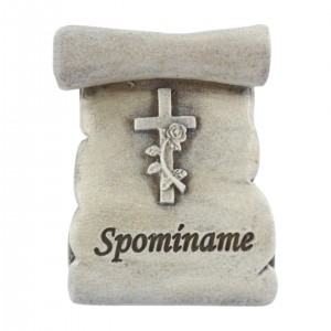Polyresinový pergamen s nápisem Spomíname, 7,5x6x3 cm