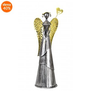 Plechový anděl Wave stříbrný-champagne se srdíčkem, balení 2 ks, 53 cm