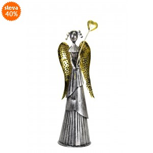 Plechový anděl Wave stříbrný-champagne se srdíčkem, balení 2 ks, 31 cm